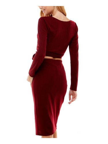 CITY STUDIO Womens Maroon Knit Tie Midriff Wrap Top Dress M - Picture 10 of 11