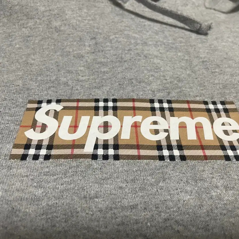 Supreme Burberry Hoodie, 22SS, Grey, Large Size thumbnail 8