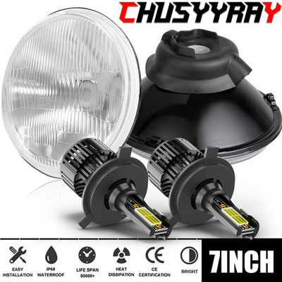 For Ford Bronco 1966-1978 Pair 7'' Inch LED Round Headlight Hi/Lo Beam Combo Bulb