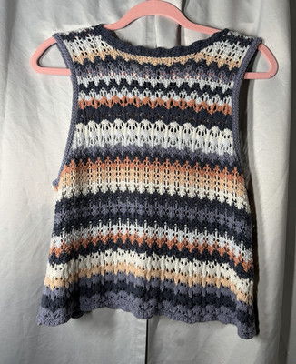 Universal Thread Crochet Open-Knit Striped Sleeveless Crew Pullover Sweater L