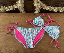 TU SAINSBURYS TRIANGLE HALTER NECK BIKINI PINK FLAMINGO SIZE 14 TOP & BOTTOMS