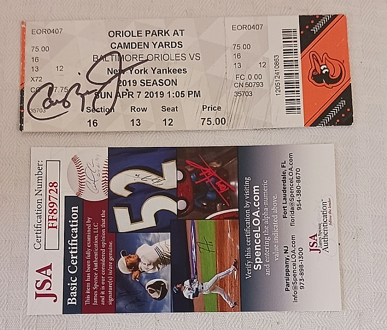 CAL RIPKEN JR Autographed Signed JSA Full Unused Ticket 2019 Orioles Yankees MLB 