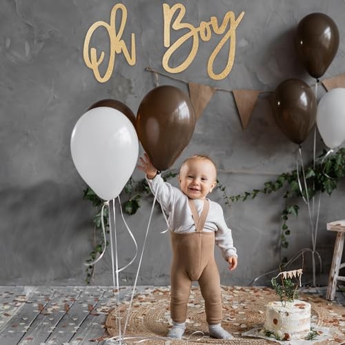 как выглядит OH BOY Wooden Sign in Gold for Baby Shower Gender Reveal Decorations, фото
