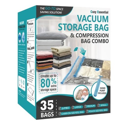 Cozy Essential Vacuum Storage Bags, 80% Compression Combo, Transparent 