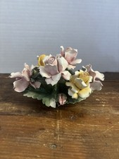 Vintage Italian Nuova Capodimonte Porcelain Flowers In A Basket