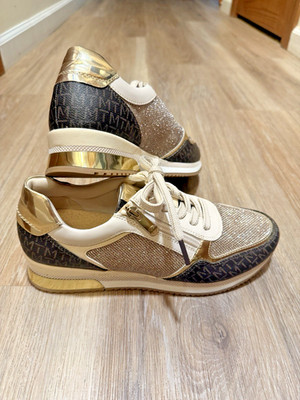 Marco Tozzi Women s Sneakers EU 40 US 9.5 Gold Glitter Side Zip Platform New