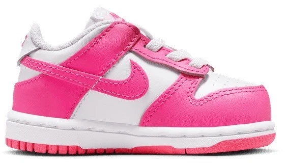 Nike Dunk Low blanco/láser fucsia para niños pequeños (FB9107 102) Foto 2 de 4