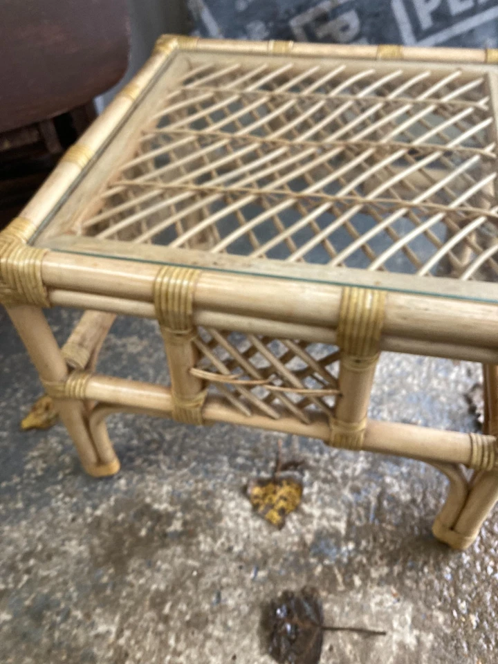 Vintage Retro Brown Bamboo Glass Top Coffee Table 51 x 51 cm x 41 cm high - Image 3 of 4