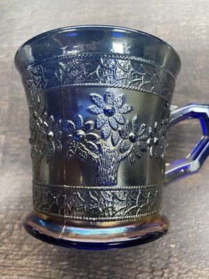 KARNEVALSGLAS ~ FENTON BLAU ORANGE BAUM BECHER ~
