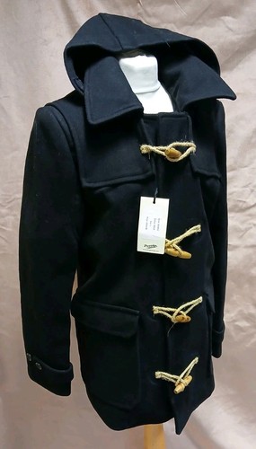 John Partridge Duffel Duffle Coat Black Wool Size Large NEW With Tags Y1 - Picture 1 of 12