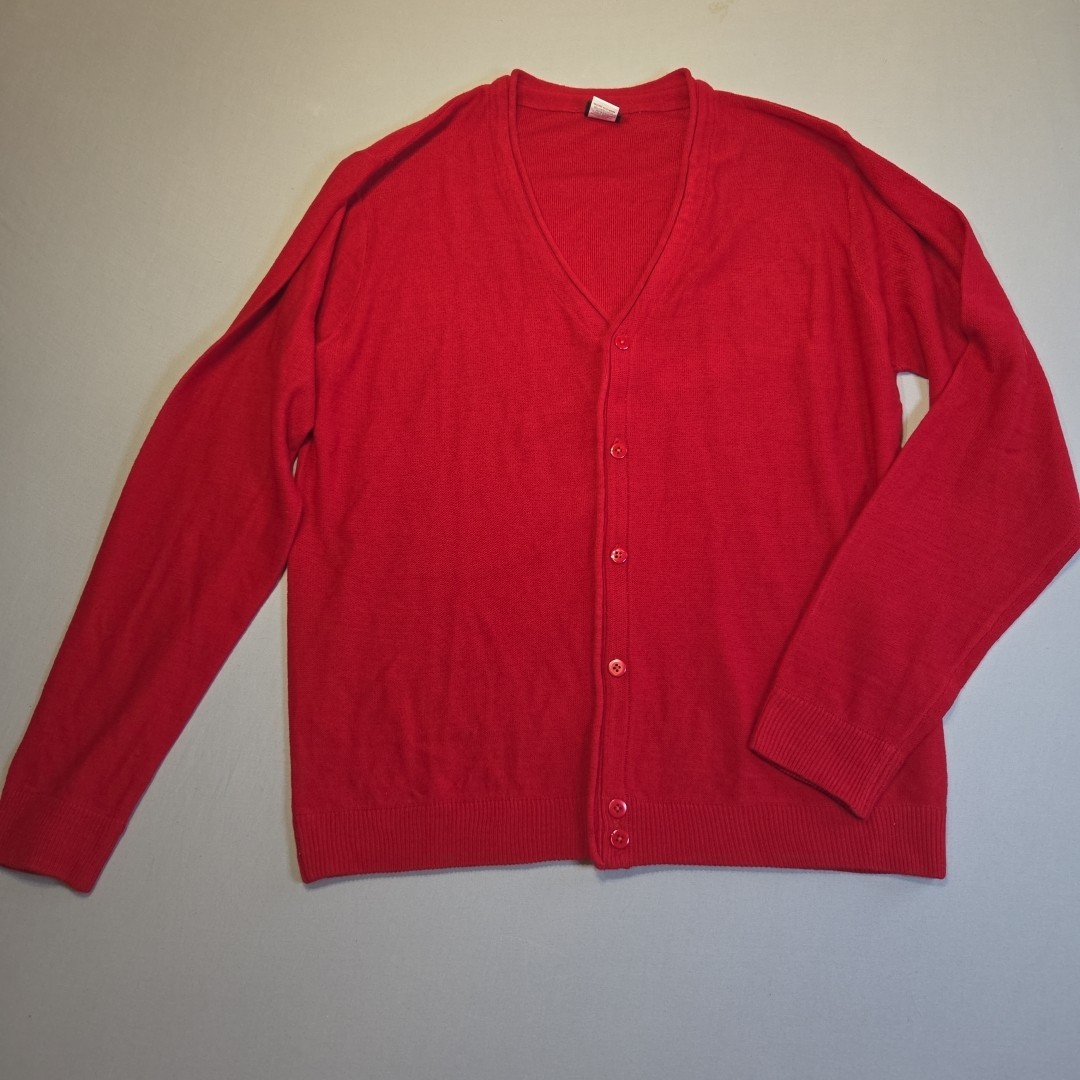 Haband Red Cardigan Sweater Mens Medium Button Front V-Neck Lightweight Classic