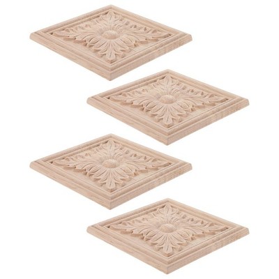4 Pcs Wood Carving Patch Carved Applique Appliques and Onlays Furniture