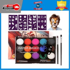 15 Color Professional Face Painting Kit for Kids with Brushes and Stencils