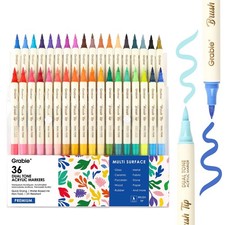 72 Colors Acrylic Paint Markers, 36 Pack Dual Tip Soft Brush Acrylic Markers,...