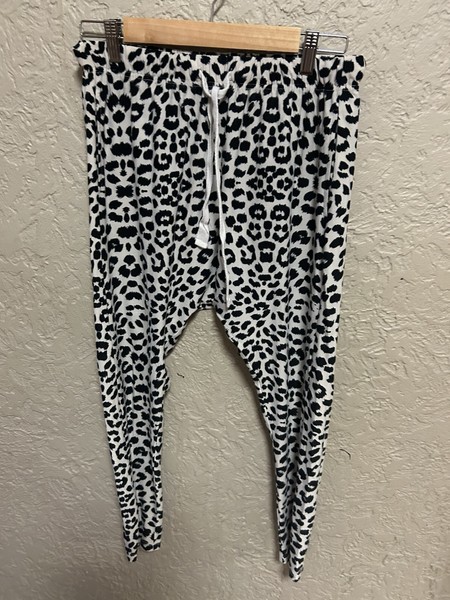 Women’s LEONI Black White Animal Print Jersey Harem Pants Drawstring Size S
