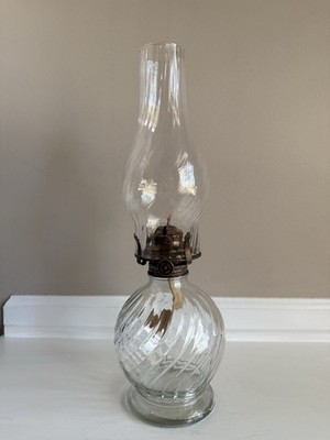 Vintage Swirled Glass Oil Lamp W/Swirled Glass Chimney Shade 15.75  Cottage