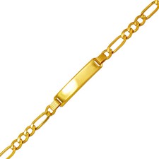 14K Yellow Gold 6mm ID Bracelet 4mm Figaro Chain 6" Engraving Available