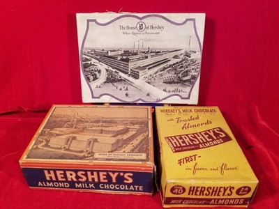 1930s - 60s Hershey's Milk Chocolate with Almonds Vintage Candy Bar Box LOT 