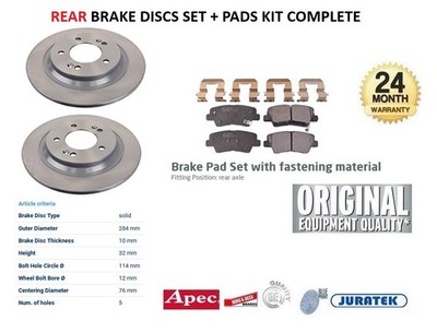 REAR BRAKE DISCS and PADS SET for KIA CEED 1.6 CRDi 115 2018-on