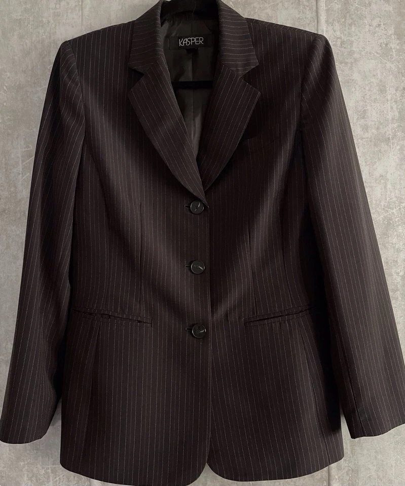 KASPER Mujeres 2 piezas Marrón Oscuro Negocios Chaqueta/Pantalón Blazer Traje Talla 6 Foto 3 de 4
