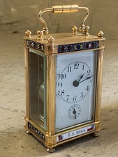 Antique Brass French Carriage Clock With Champleve Border Design, S S . RODA