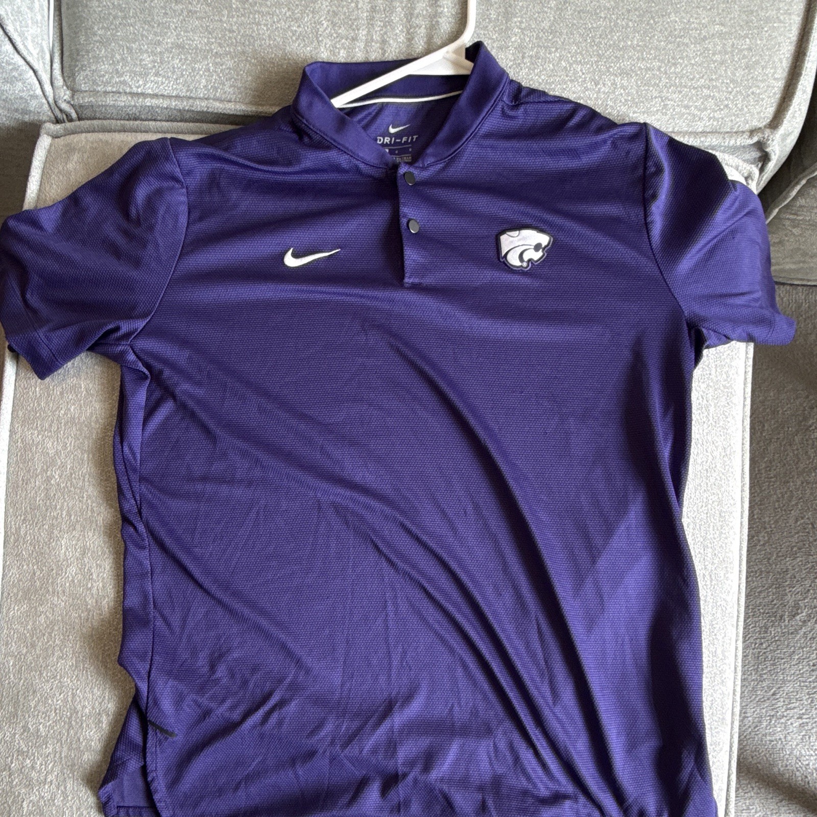 Nike Dri-FIT Kansas State Wildcats Purple Logo Golf Polo Shirt Men's L mock neck