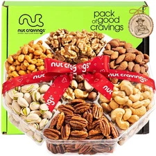 NUT CRAVINGS - Holiday Xmas Christmas Mixed Nuts Gift Basket + Heart Ribbon 7...