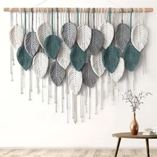 Large Macrame Wall Hanging Boho Home Decor, Handmade Bohemian Woven Leaves Ma...
