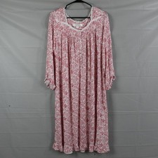 Eileen West Medium White Red Floral Lace Maxi Long Sleeve Nightgown Cottagecore