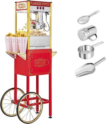 Commercial Popcorn Popper Machine, 8Oz Kettle, 850W 120V Popcorn Maker with Cart
