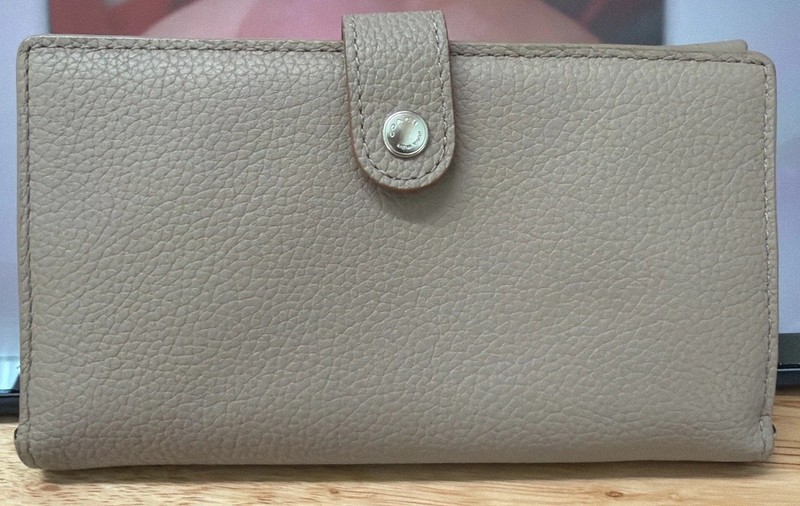 COACH Pebbled Tan Snap Front Wallet