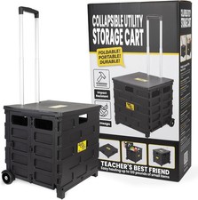 Quik Cart Pro Wheeled Rolling Crate Teacher Utility W/ seat Heavy Duty