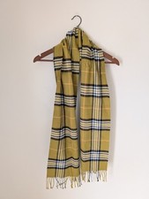 Vintage Green Plaid Scarf Rectangle 72  x 12  Soft Olive Green Tassels Preppy
