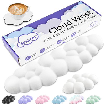 Cloud Wrist Rest Keyboard, Cloud Keyboard Wrist Pad Set with PU Leather Memor...