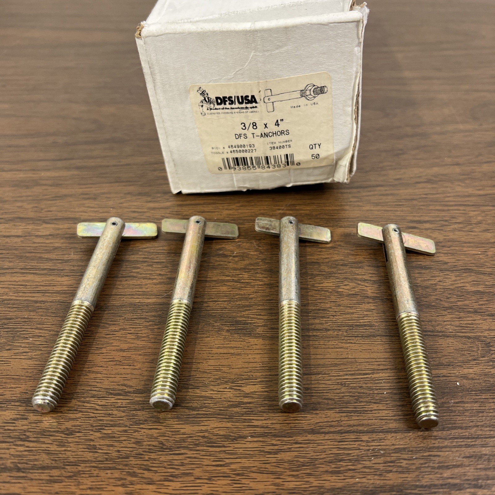 DFS T-Anchor Screw Anchor, 4" L, Carbon Steel, 4Pk Gcpt38400 38400TS SCREWS ONLY