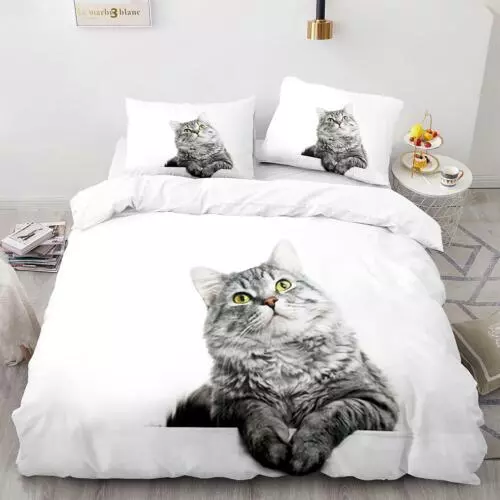 Cats Quilt Duvet Cover Pillowcase Pets Bedding Set Single Double King Size Hot - Picture 26 of 63