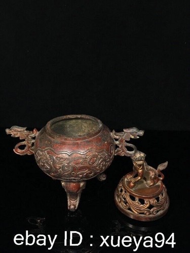 Chinese ancient Pure Copper elephant Lion Beast Statue Incense Burner Censer - Picture 5 of 9