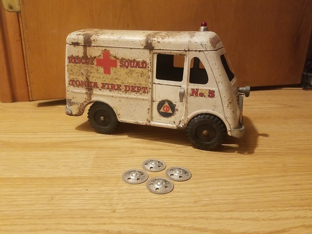 Vintage 1950's Tonka Pressed Steel Rescue Squad Fire Dept No. 5