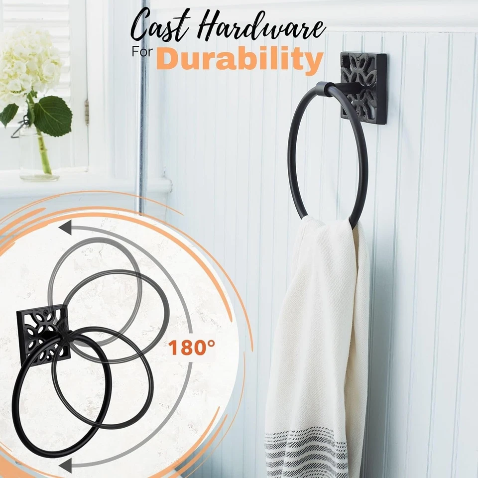 Anillo de toalla de baño Autumn Alley - Toallero de mano negro mate - Moderno Foto 4 de 4