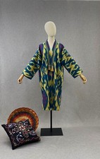 Uzbek ikat coat,handmade cotton chapan,boho dress cape,ethnic abaya,blue kaftan