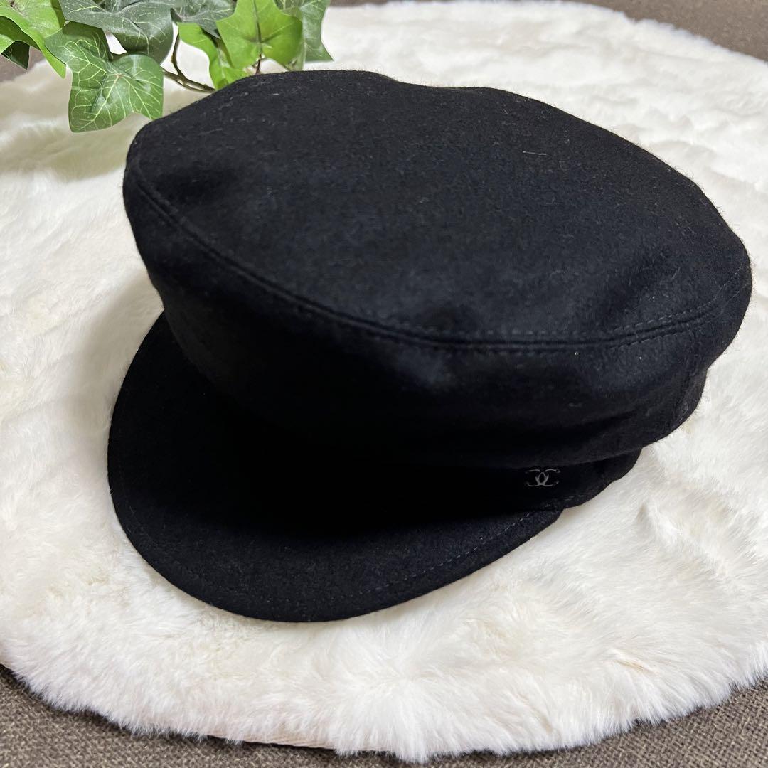 Auth Chanel Ladies Black Newsboy Cap with Coco Mark Logo Accessory