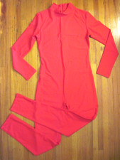 Plus Size Shiny Red Long Sleeve T-Neck Foot Less Unitard Size 2XL-16-18 New