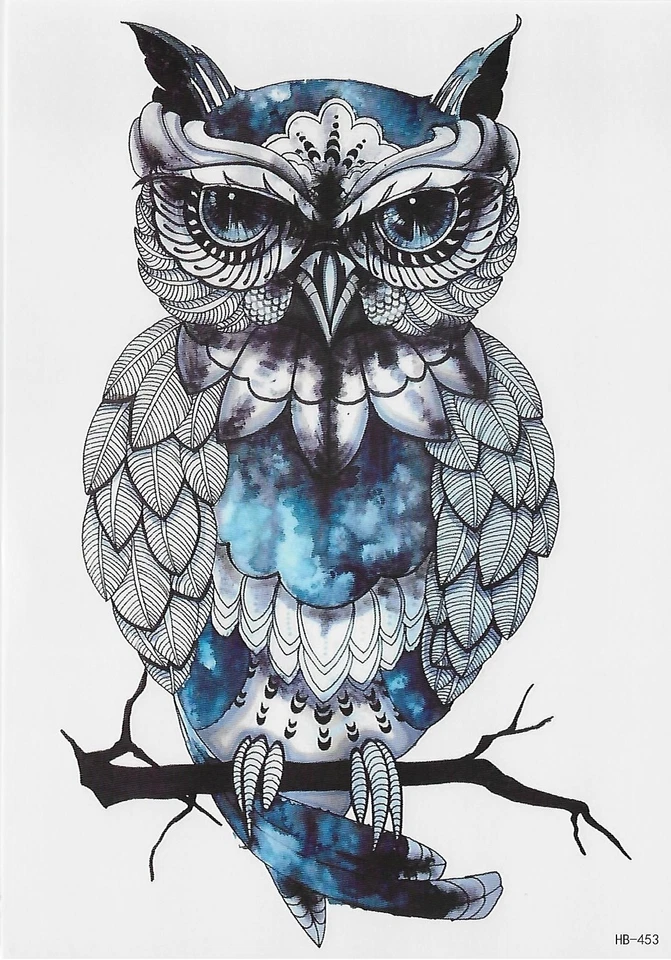 MARKENLOS Owl Disposable Tattoo Temporary Tattoo Art Blue Temporary Tattoo Body Sticker