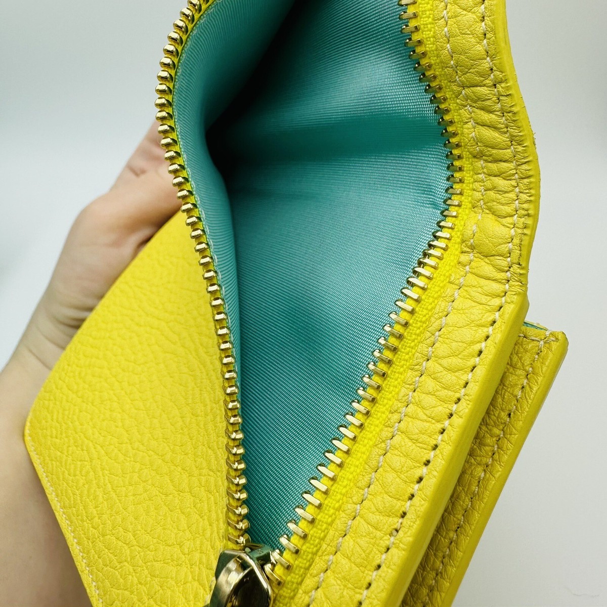 Tiffany & Co. Italian Calfskin Mustard Yellow/Blue Wristlet