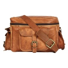Brown Leather DSLR All Weeding Camera Messenger Classic Bag Padded Satchel Bag