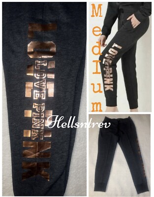 VICTORIA S SECRET PINK FLEECE JOGGER SWEATPANTS SHINE ROSE GOLD LOGO MEDIUM