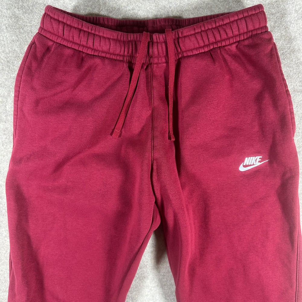 Nike Sportswear Club Fleece Jogger Pants for Men - Medium Red with Swoosh Design