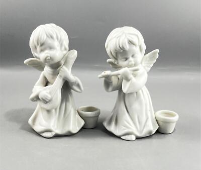 Set of 2 Midwest Taiwan White Angel Taper Candle Holders Candlestick 4.75'' Tall