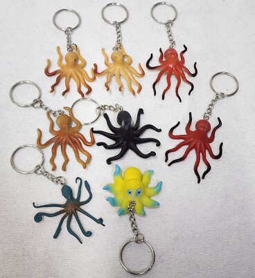 Lot Of 8 Small Toys Animals Octopus  Keychain Crafts