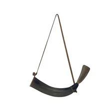 Vtg Powder Horn with Trapper Gun Rifle Black Powder Leather Strap 12" Uruquay